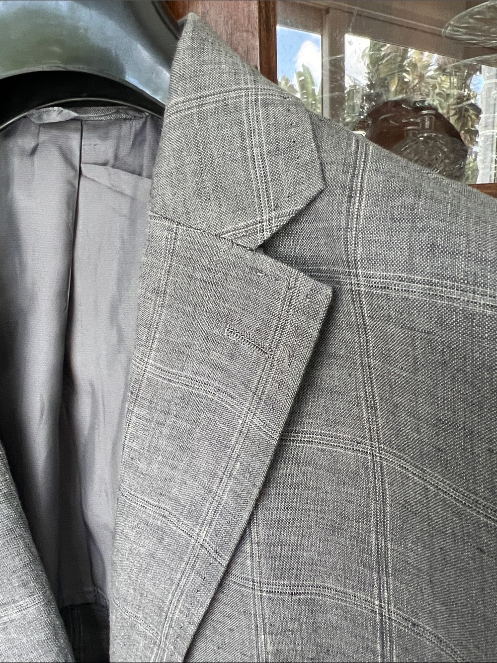 Linen, DKNY Classic Gray Windowpane Blazer - Men's Suit Jacket